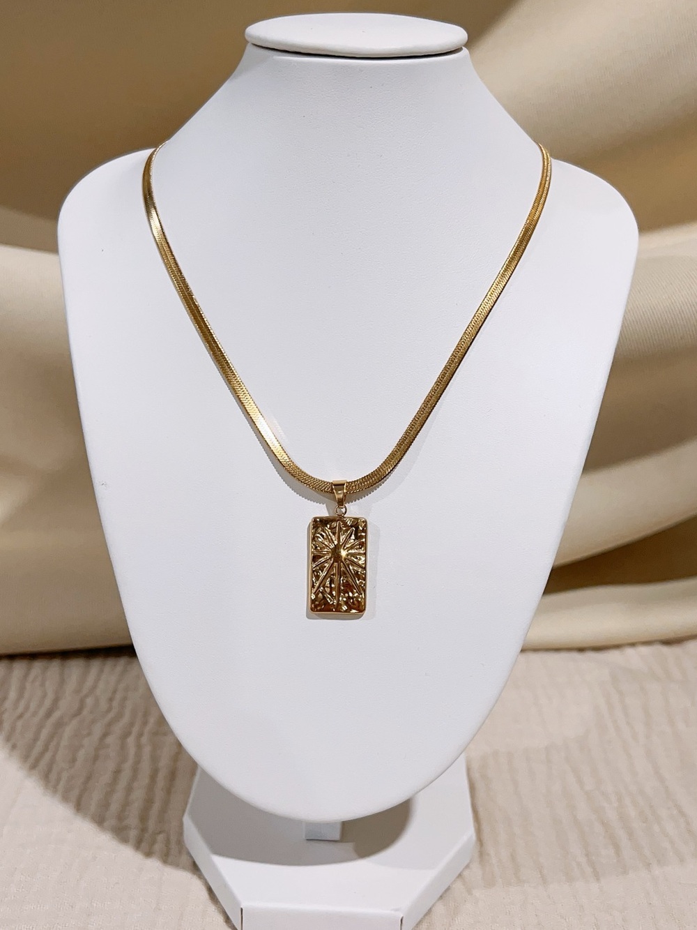 Goldtone Rectangular Sunburst Pendant Necklace - Women Jewelry